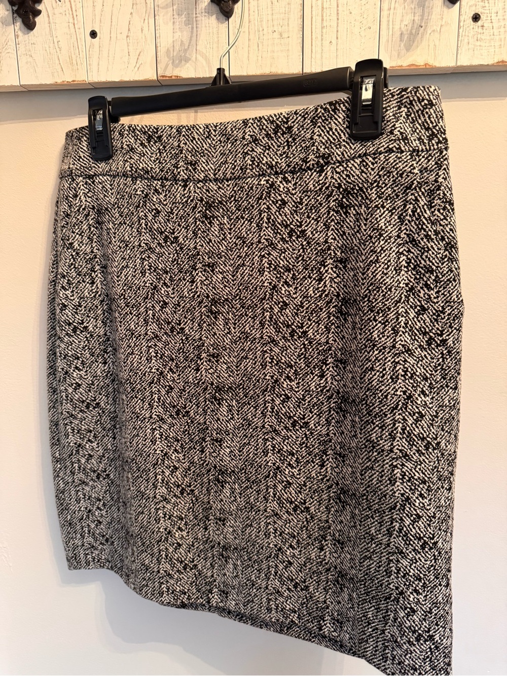 CAbi Black & White Herringbone Pencil Skirt